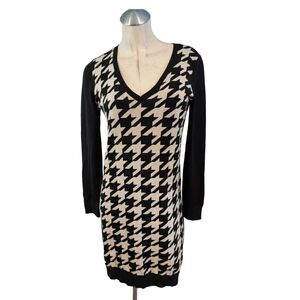 Banana Republic Size S Black Tan Knit Dress Houndstooth